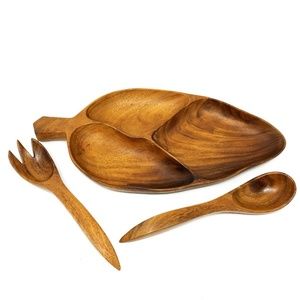 Vintage Leilani Monkey Pod Wood Leaf Tray Dish 3